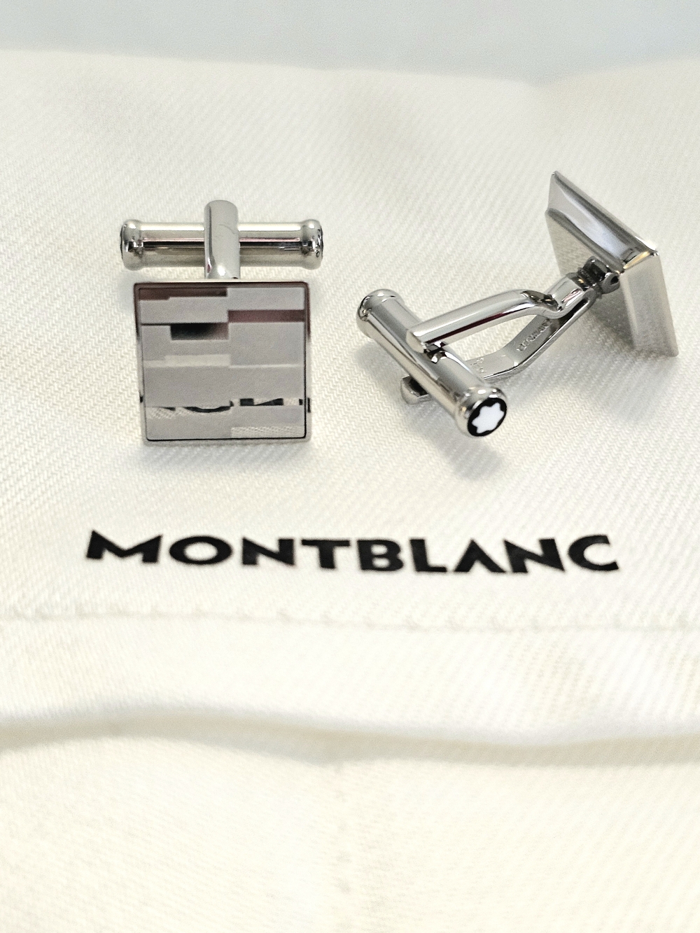 Montblanc Men's Square Silver Stainless Steel Bullet Back Cufflinks NWB